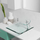 Rene 17" Square Glass Bathroom Sink, Crystal, with Faucet, R5-5003-CRY-WF-BN - The Sink Boutique