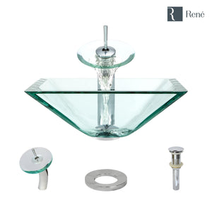 Alternate Image for Rene 17" Square Glass Bathroom Sink, Crystal, with Faucet, R5-5003-CRY-WF-C