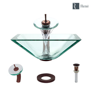 Alternate Image for Rene 17" Square Glass Bathroom Sink, Crystal, with Faucet, R5-5003-CRY-WF-ORB