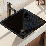 Rene 17" Square Glass Bathroom Sink, Noir, with Faucet, R5-5003-NOR-R9-7001-ABR - The Sink Boutique