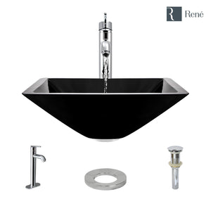 Alternate Image for Rene 17" Square Glass Bathroom Sink, Noir, with Faucet, R5-5003-NOR-R9-7001-C