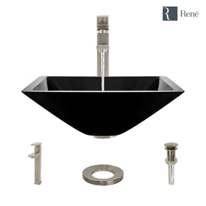 Alternate Image for Rene 17" Square Glass Bathroom Sink, Noir, with Faucet, R5-5003-NOR-R9-7003-BN