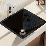 Rene 17" Square Glass Bathroom Sink, Noir, with Faucet, R5-5003-NOR-R9-7003-C - The Sink Boutique