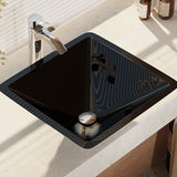 Rene 17" Square Glass Bathroom Sink, Noir, with Faucet, R5-5003-NOR-R9-7006-C - The Sink Boutique