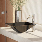 Rene 17" Square Glass Bathroom Sink, Noir, with Faucet, R5-5003-NOR-R9-7006-C - The Sink Boutique