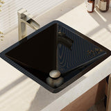 Rene 17" Square Glass Bathroom Sink, Noir, with Faucet, R5-5003-NOR-R9-7007-BN - The Sink Boutique