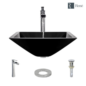 Alternate Image for Rene 17" Square Glass Bathroom Sink, Noir, with Faucet, R5-5003-NOR-R9-7007-C