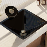 Rene 17" Square Glass Bathroom Sink, Noir, with Faucet, R5-5003-NOR-WF-BN - The Sink Boutique