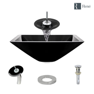 Alternate Image for Rene 17" Square Glass Bathroom Sink, Noir, with Faucet, R5-5003-NOR-WF-C