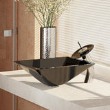 Rene 17" Square Glass Bathroom Sink, Noir, with Faucet, R5-5003-NOR-WF-C - The Sink Boutique