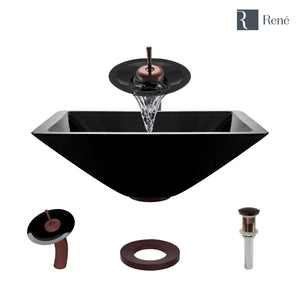 Alternate Image for Rene 17" Square Glass Bathroom Sink, Noir, with Faucet, R5-5003-NOR-WF-ORB
