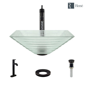 Alternate Image for Rene 17" Square Glass Bathroom Sink, Textured, with Faucet, R5-5004-R9-7001-ABR