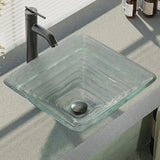Rene 17" Square Glass Bathroom Sink, Textured, with Faucet, R5-5004-R9-7001-ABR - The Sink Boutique