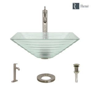 Alternate Image for Rene 17" Square Glass Bathroom Sink, Textured, with Faucet, R5-5004-R9-7001-BN