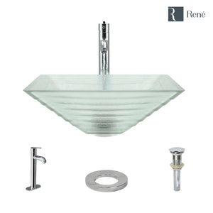 Alternate Image for Rene 17" Square Glass Bathroom Sink, Textured, with Faucet, R5-5004-R9-7001-C