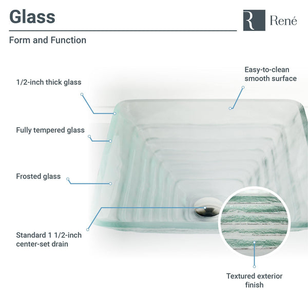 Rene 17" Square Glass Bathroom Sink, Textured, with Faucet, R55004R9