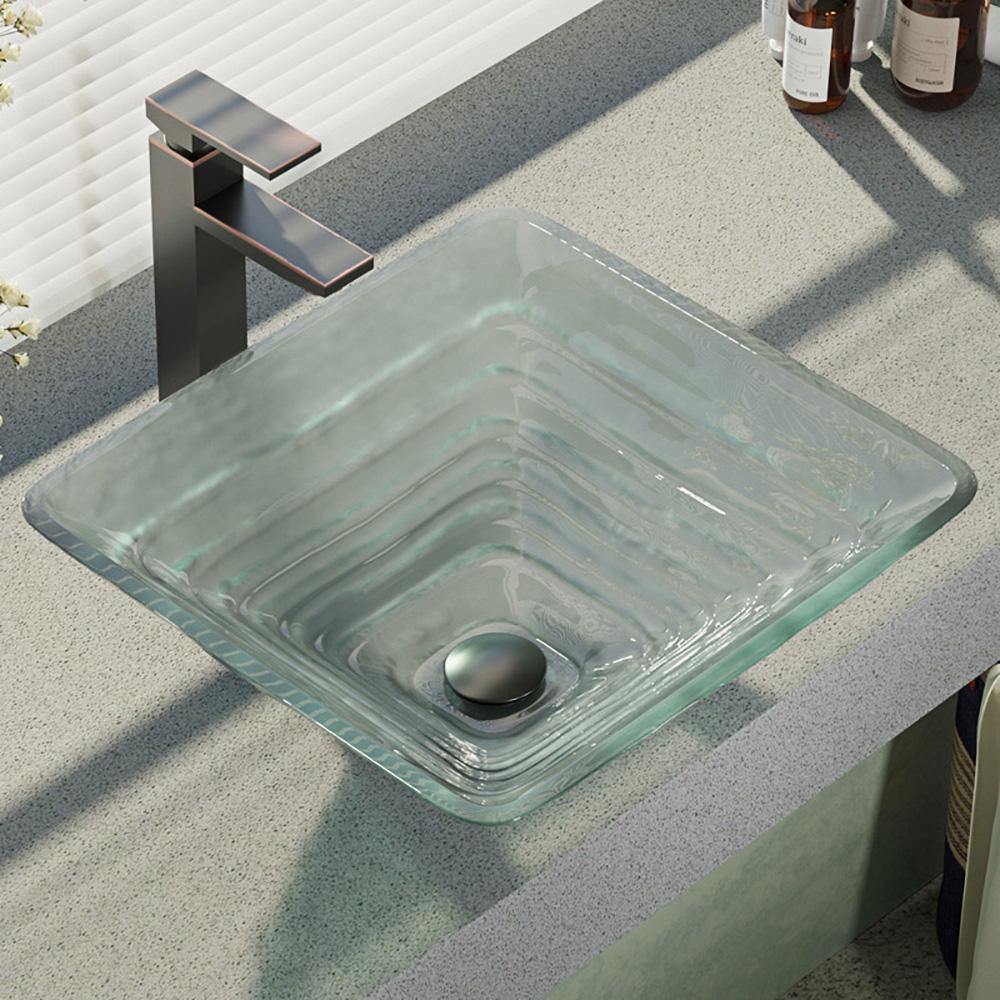 Alternate Image for Rene 17" Square Glass Bathroom Sink, Textured, with Faucet, R5-5004-R9-7003-ABR