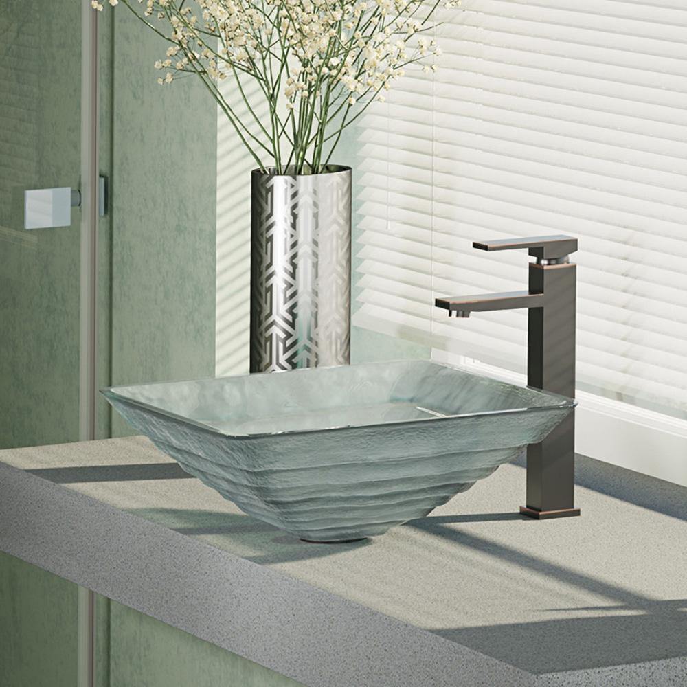 Alternate Image for Rene 17" Square Glass Bathroom Sink, Textured, with Faucet, R5-5004-R9-7003-ABR