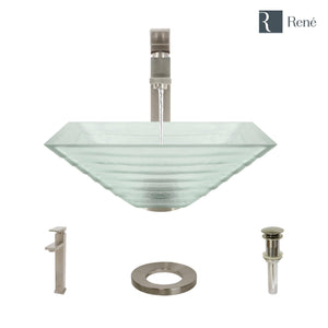 Alternate Image for Rene 17" Square Glass Bathroom Sink, Textured, with Faucet, R5-5004-R9-7003-BN