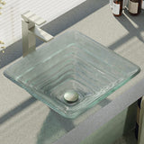 Rene 17" Square Glass Bathroom Sink, Textured, with Faucet, R5-5004-R9-7003-BN - The Sink Boutique