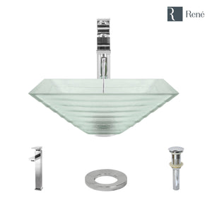 Alternate Image for Rene 17" Square Glass Bathroom Sink, Textured, with Faucet, R5-5004-R9-7003-C