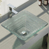 Rene 17" Square Glass Bathroom Sink, Textured, with Faucet, R5-5004-R9-7003-C - The Sink Boutique