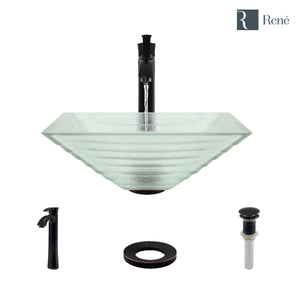 Alternate Image for Rene 17" Square Glass Bathroom Sink, Textured, with Faucet, R5-5004-R9-7006-ABR