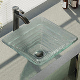 Rene 17" Square Glass Bathroom Sink, Textured, with Faucet, R5-5004-R9-7006-ABR - The Sink Boutique