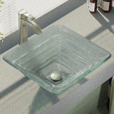 Rene 17" Square Glass Bathroom Sink, Textured, with Faucet, R5-5004-R9-7006-BN - The Sink Boutique