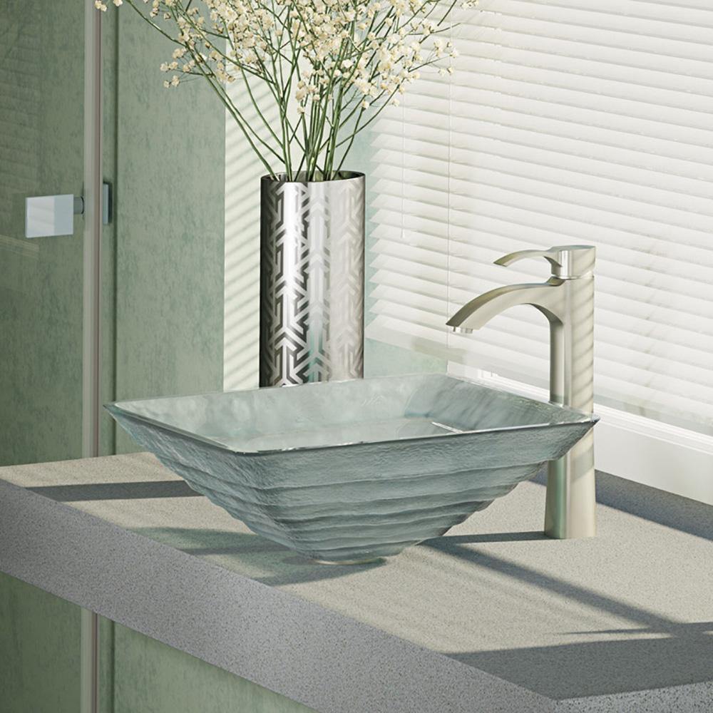 Alternate Image for Rene 17" Square Glass Bathroom Sink, Textured, with Faucet, R5-5004-R9-7006-BN