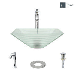 Alternate Image for Rene 17" Square Glass Bathroom Sink, Textured, with Faucet, R5-5004-R9-7006-C