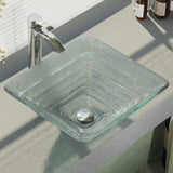 Rene 17" Square Glass Bathroom Sink, Textured, with Faucet, R5-5004-R9-7006-C - The Sink Boutique