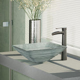 Rene 17" Square Glass Bathroom Sink, Textured, with Faucet, R5-5004-R9-7007-ABR - The Sink Boutique