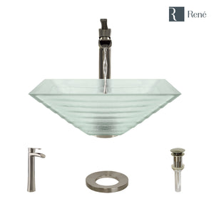 Alternate Image for Rene 17" Square Glass Bathroom Sink, Textured, with Faucet, R5-5004-R9-7007-BN