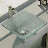 Rene 17" Square Glass Bathroom Sink, Textured, with Faucet, R5-5004-R9-7007-BN - The Sink Boutique