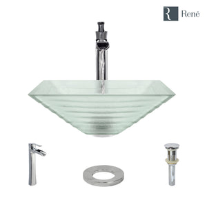 Alternate Image for Rene 17" Square Glass Bathroom Sink, Textured, with Faucet, R5-5004-R9-7007-C