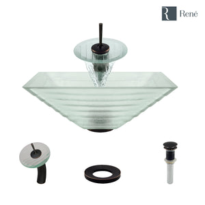 Alternate Image for Rene 17" Square Glass Bathroom Sink, Textured, with Faucet, R5-5004-WF-ABR