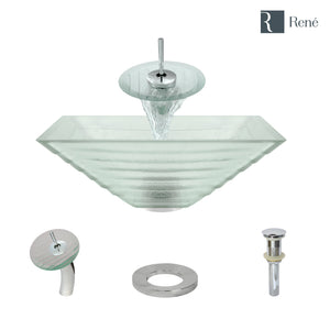 Alternate Image for Rene 17" Square Glass Bathroom Sink, Textured, with Faucet, R5-5004-WF-C
