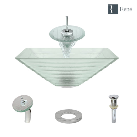 Rene 17" Square Glass Bathroom Sink, Textured, with Faucet, R5-5004-WF-C