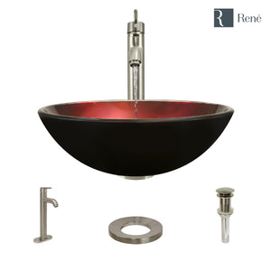 Alternate Image for Rene 17" Round Glass Bathroom Sink, Gradient Red, with Faucet, R5-5007-R9-7001-BN