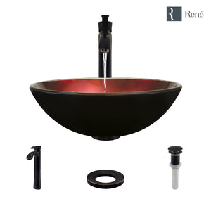 Alternate Image for Rene 17" Round Glass Bathroom Sink, Gradient Red, with Faucet, R5-5007-R9-7006-ABR