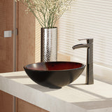 Rene 17" Round Glass Bathroom Sink, Gradient Red, with Faucet, R5-5007-R9-7007-ABR - The Sink Boutique