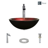 Rene 17" Round Glass Bathroom Sink, Gradient Red, with Faucet, R5-5007-R9-7007-C