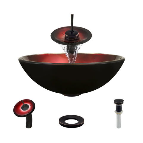 Rene 17" Round Glass Bathroom Sink, Gradient Red, with Faucet, R5-5007-WF-ABR