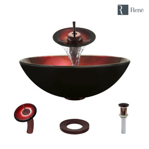 Alternate Image for Rene 17" Round Glass Bathroom Sink, Gradient Red, with Faucet, R5-5007-WF-ORB