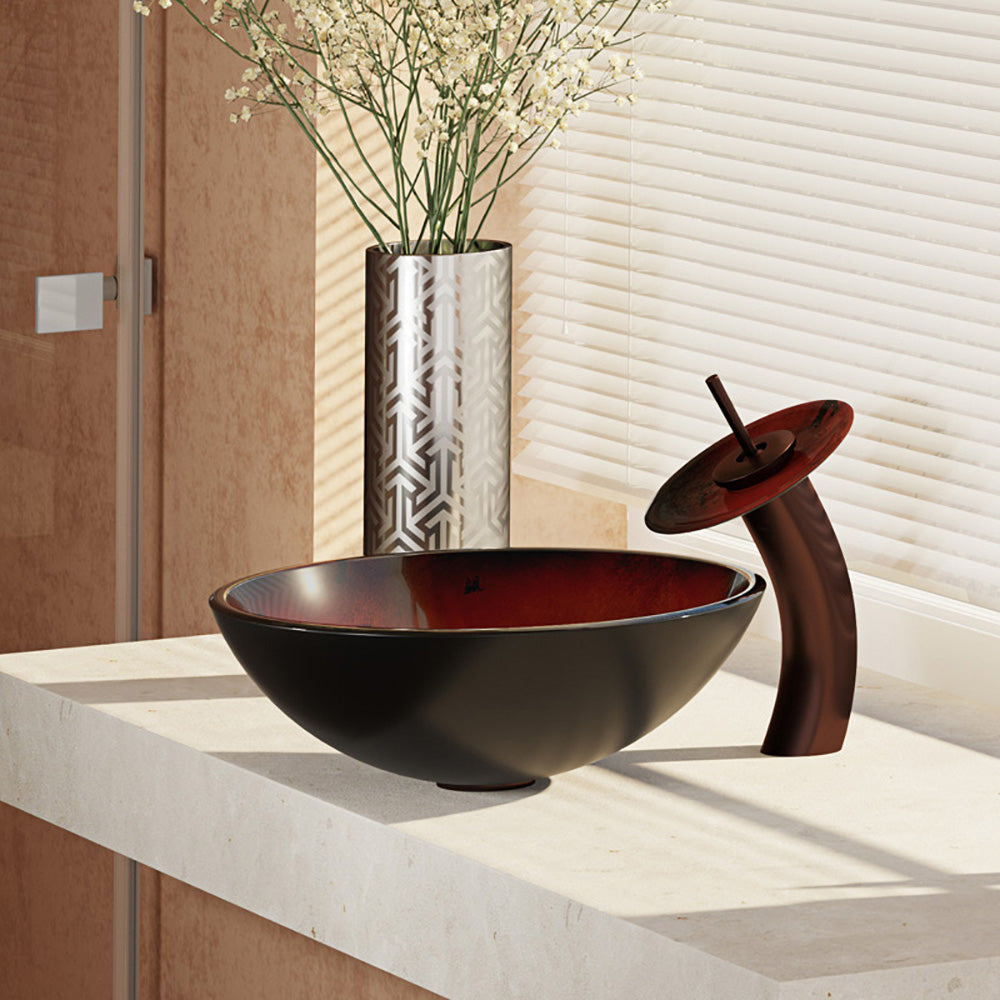 Alternate Image for Rene 17" Round Glass Bathroom Sink, Gradient Red, with Faucet, R5-5007-WF-ORB
