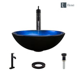 Rene 17" Round Glass Bathroom Sink, Gradient Blue, with Faucet, R5-5008-R9-7001-ABR