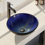 Rene 17" Round Glass Bathroom Sink, Gradient Blue, with Faucet, R5-5008-R9-7001-ABR - The Sink Boutique
