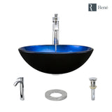 Rene 17" Round Glass Bathroom Sink, Gradient Blue, with Faucet, R5-5008-R9-7006-C