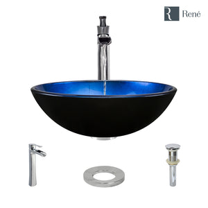 Alternate Image for Rene 17" Round Glass Bathroom Sink, Gradient Blue, with Faucet, R5-5008-R9-7007-C